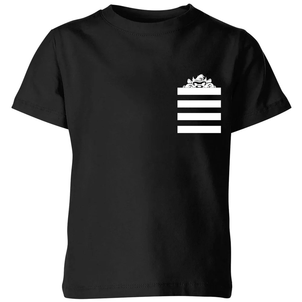 Looney Tunes Taz Stripes Pocket Print Kinder T-shirt - Zwart - 98/104 (3-4 jaar) Afbeelding 1