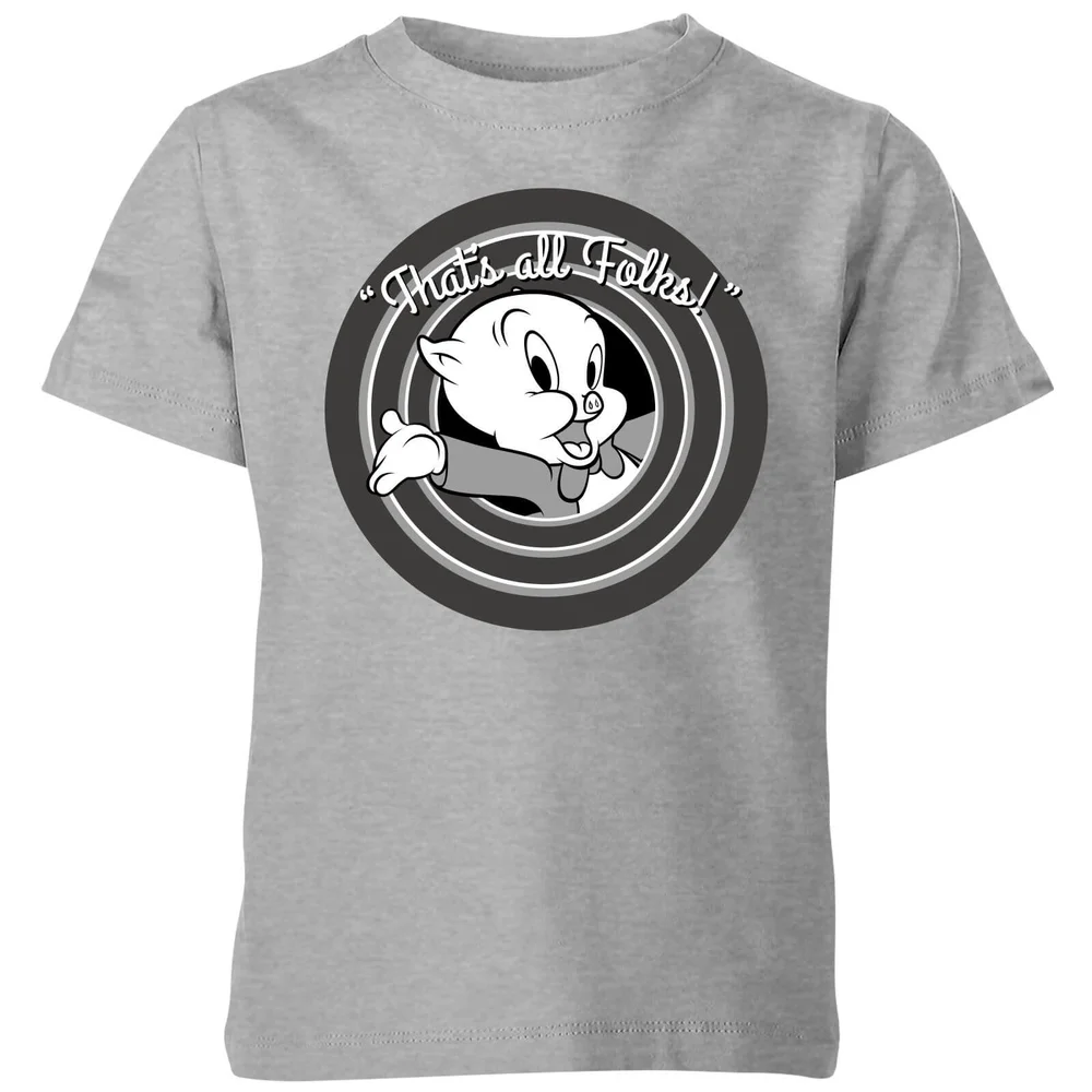 Looney Tunes Porky Pig Circle Logo Kinder T-shirt - Grijs - 98/104 (3-4 jaar) Afbeelding 1