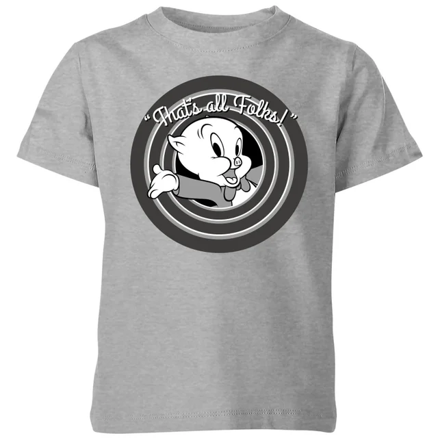 Looney Tunes Porky Pig Circle Logo Kinder T-shirt - Grijs