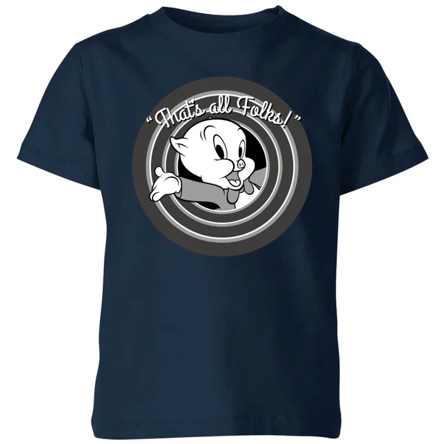 Looney Tunes Porky Pig Circle Logo Kinder T-shirt - Navy