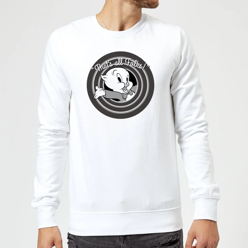 Looney Tunes Porky Pig Circle Logo Trui - Wit - S Afbeelding 1