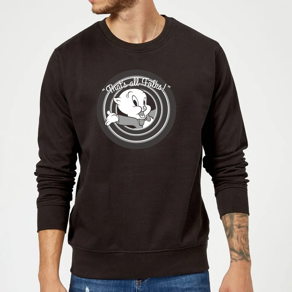 Looney Tunes Porky Pig Circle Logo Trui - Zwart - S Afbeelding 1