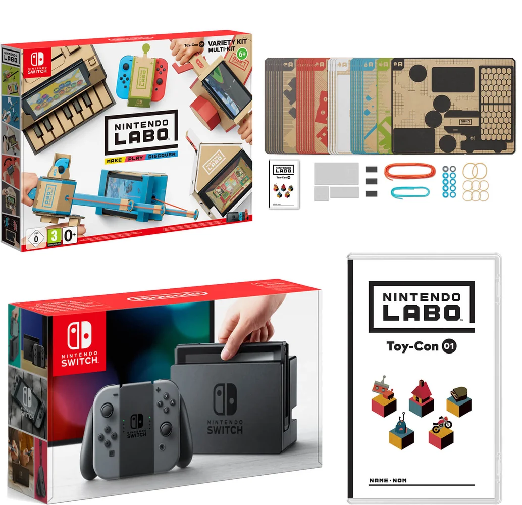 Nintendo Switch Console With Grey Joy-Con & Labo Toy-Con 01: Variety Kit Afbeelding 1