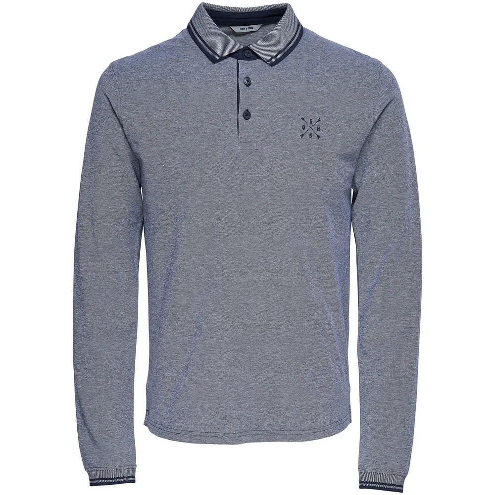 Only & Sons Men's Stan Long Sleeve Polo Shirt - Dress Blue - S - Navy blauw Afbeelding 1