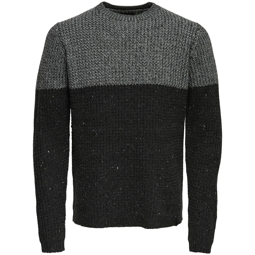 Only & Sons Men's Lazlo Nep Blocked Jumper - Mid Grey Marl - S - Grijs Afbeelding 1