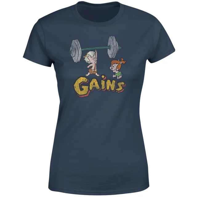 The Flintstones Bamm-Bamm Gains Distressed Dames T-shirt - Navy
