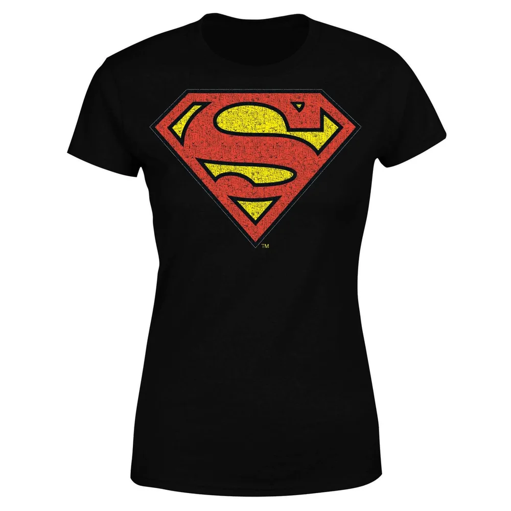 DC Originals Official Superman Crackle Logo Dames T-shirt - Zwart - S Afbeelding 1