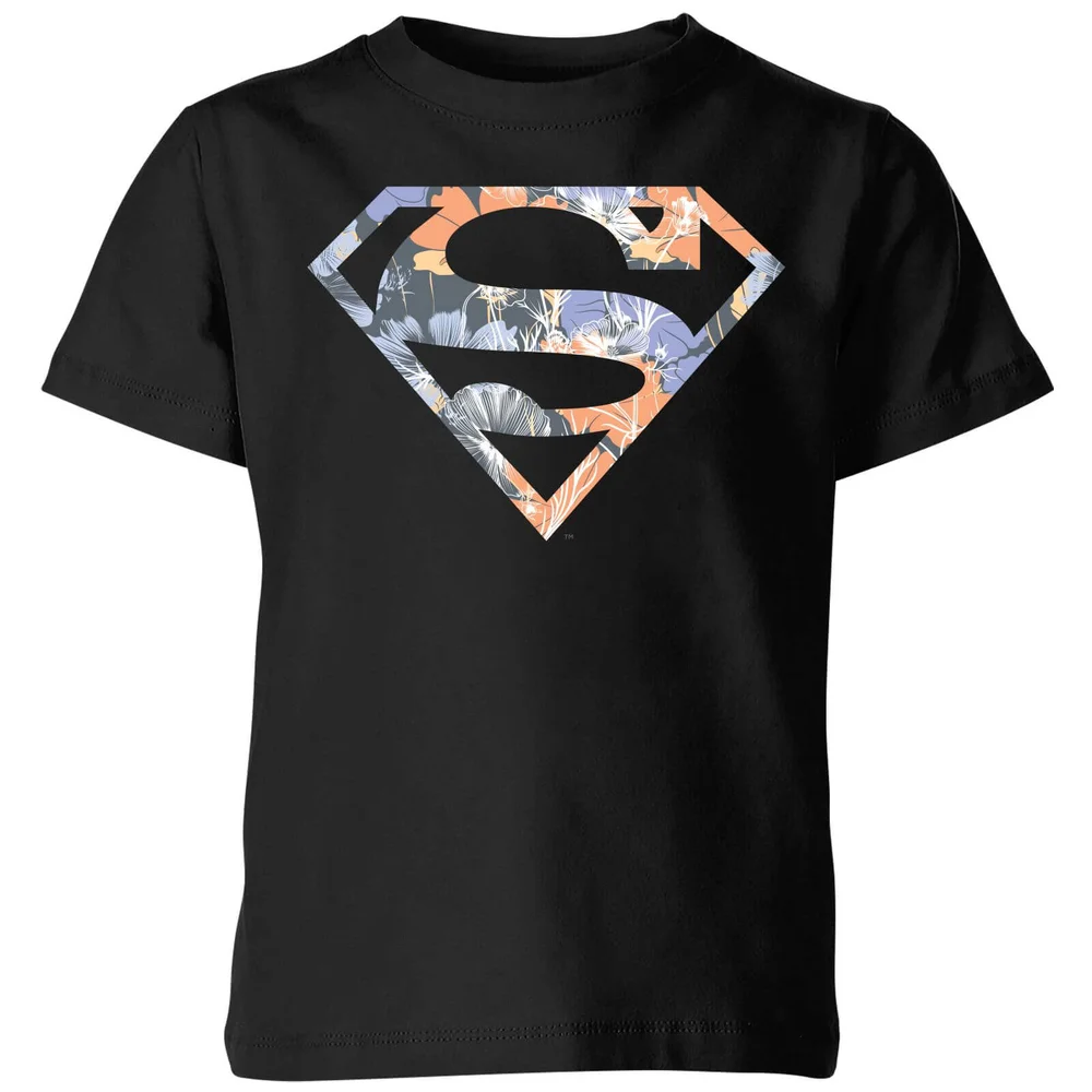 DC Originals Floral Superman Kinder T-shirt - Zwart - 98/104 (3-4 jaar) Afbeelding 1