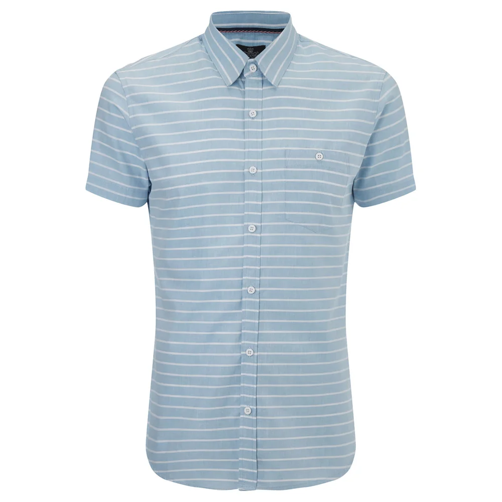 Threadbare Men's Mitts Short Sleeve Shirt - Navy/White Stripe - S - Navy/White Afbeelding 1