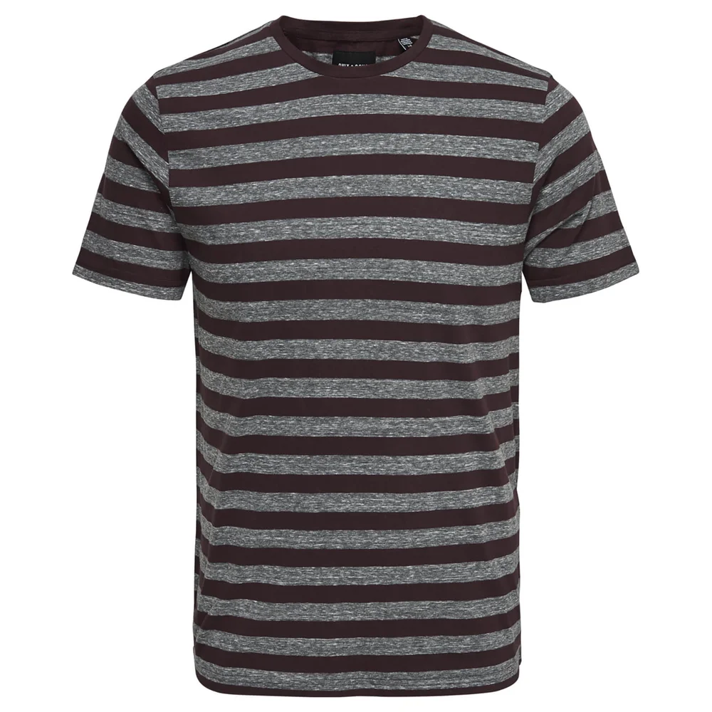 Only & Sons Men's Rock Stripe T-Shirt - Fudge - S - Burgundy Afbeelding 1