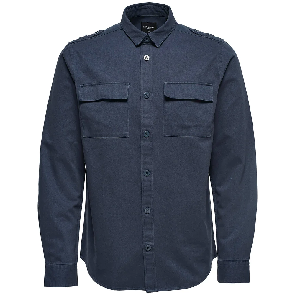 Only & Sons Men's Klaus Long Sleeve Heavy Utility Shirt - Blue Nights - S - Blauw Afbeelding 1