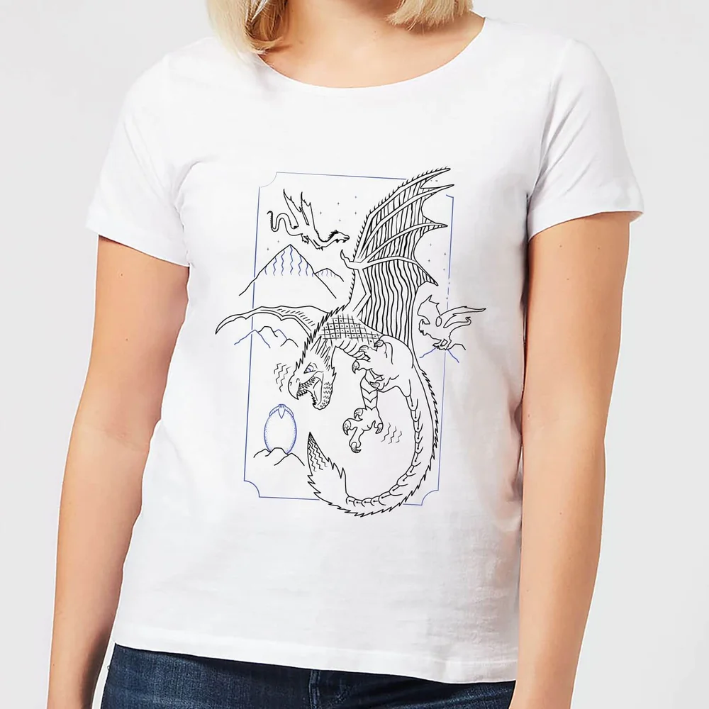 Harry Potter Dragon Line Art Dames T-shirt - Wit - S - Wit Afbeelding 1