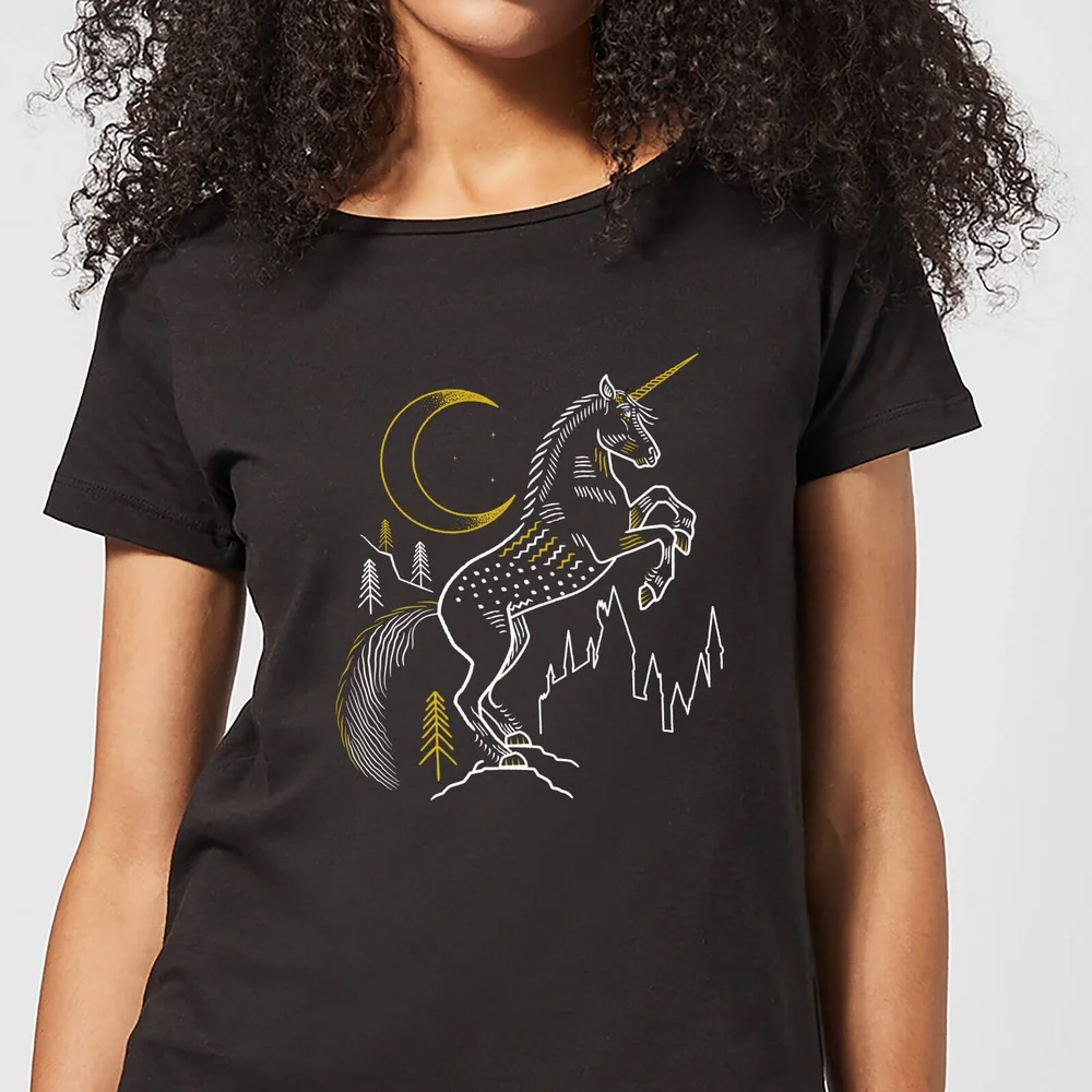Harry Potter Unicorn Line Art Dames T-shirt - Zwart - S - Zwart Afbeelding 1