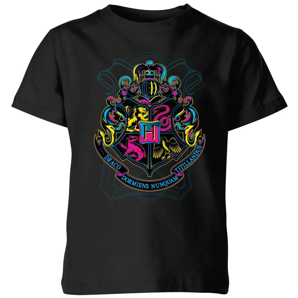 Harry Potter Neon Hogwarts Crest Kinder T-shirt - Zwart - 98/104 (3-4 jaar) - Zwart Afbeelding 1