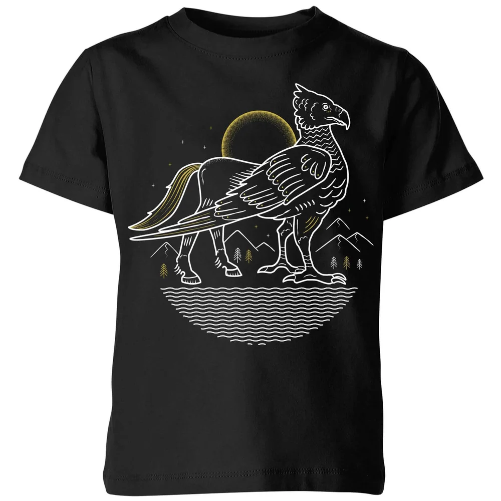 Harry Potter Buckbeak Line Art Kinder T-shirt - Zwart - 98/104 (3-4 jaar) - Zwart Afbeelding 1