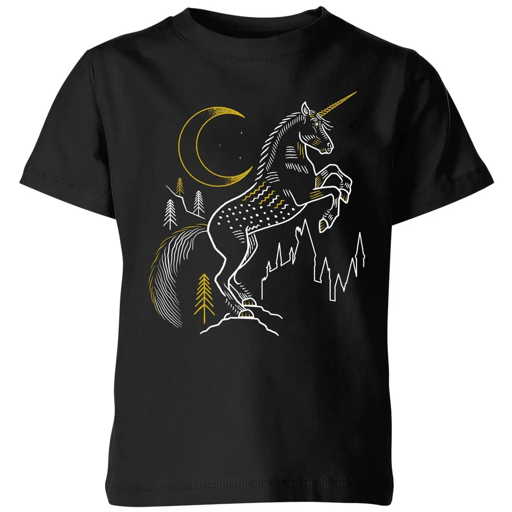 Harry Potter Unicorn Line Art Kinder T-shirt - Zwart - 98/104 (3-4 jaar) - Zwart Afbeelding 1