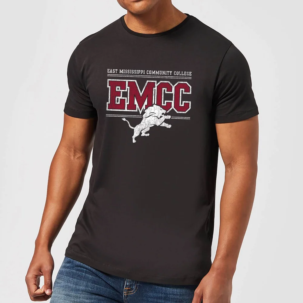 East Mississippi Community College Distressed Lion Men's T-Shirt - Black - S Afbeelding 1