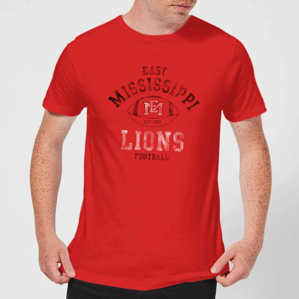East Mississippi Community College Lions Football Distressed Men's T-Shirt - Red - S Afbeelding 1