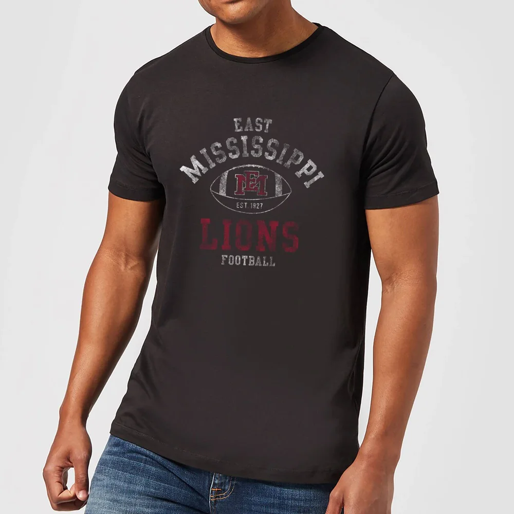 East Mississippi Community College Lions Football Distressed Men's T-Shirt - Black - S Afbeelding 1