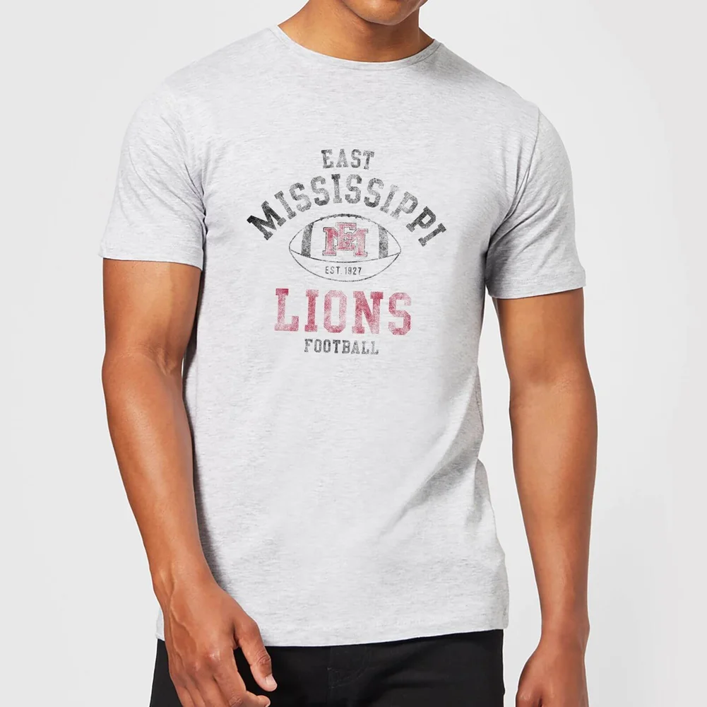 East Mississippi Community College Lions Distressed Football Men's T-Shirt - Grey - S Afbeelding 1