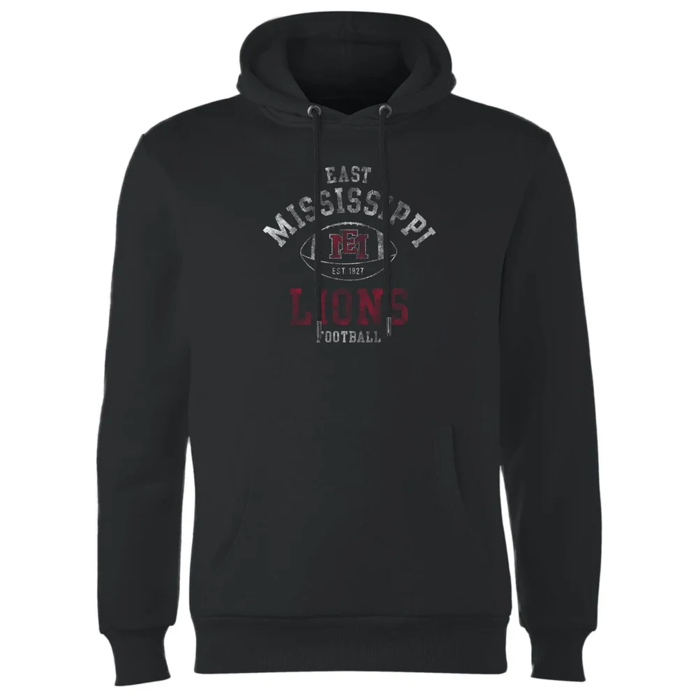 East Mississippi Community College Lions Football Distressed Hoodie - Black - S Afbeelding 1