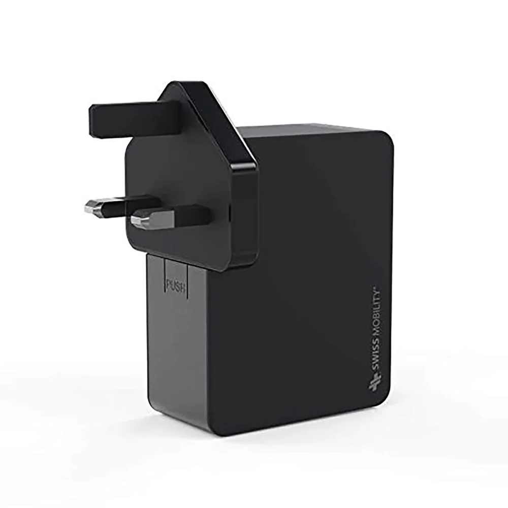 Swiss Mobility 4-Port 4.8A Multi Device Wall Charger with Worldwide Plugs - Black Afbeelding 1