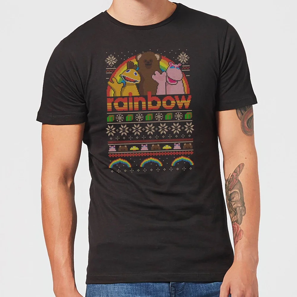 Rainbow Fairisle Christmas Sweatshirt Men's T-Shirt - Black - S - Zwart Afbeelding 1