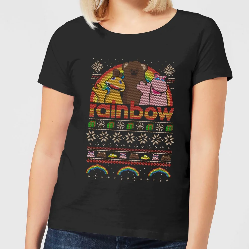 Rainbow Fairisle Christmas Sweatshirt Women's T-Shirt - Black - S - Zwart Afbeelding 1