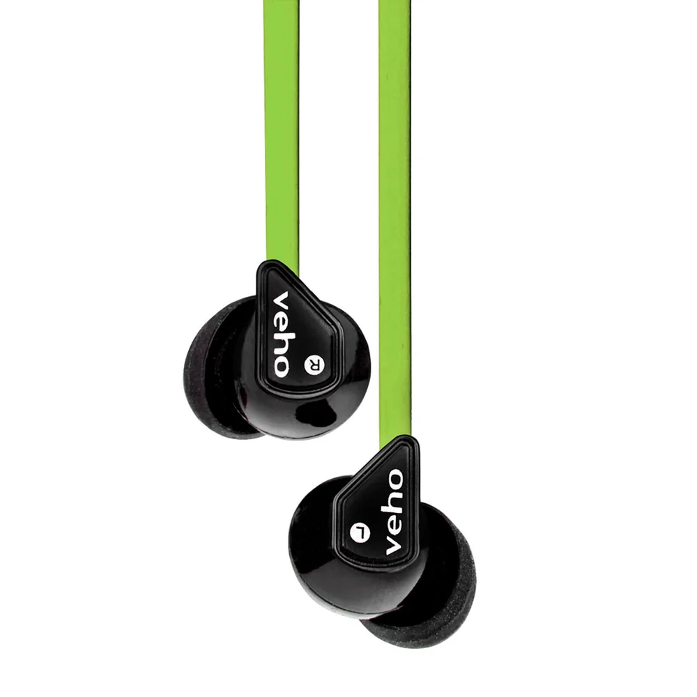 Veho Z1 Noise Isolating Stereo Earphones with Flat Flex Anti Tangle Cord - Green Afbeelding 1