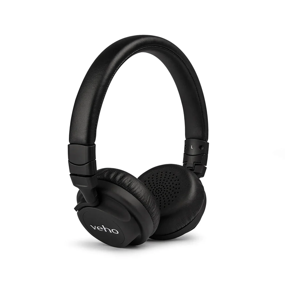 Veho Z4 On Ear Leather Finish Foldable Headphones with In-Line Control and Microphone - Black Afbeelding 1