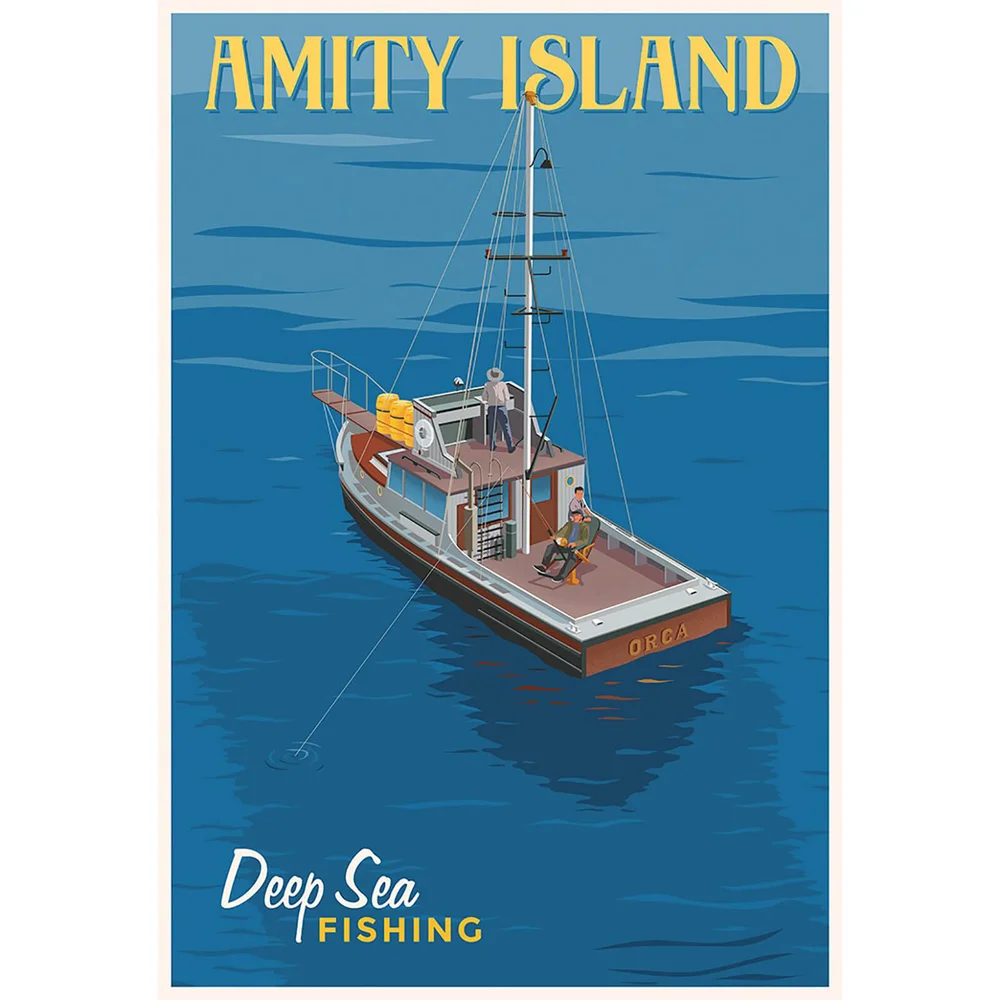 Jaws "Deep Sea Fishing" by Steve Thomas Limited Edition 13 x 19 Inch Fine Art Giclee - SDCC Exclusive Afbeelding 1