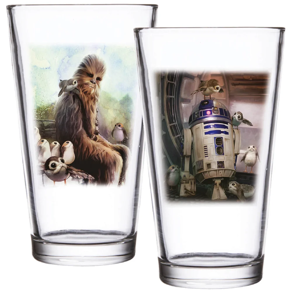 Star Wars: EPVIII The Last Jedi set van 2 bierglazen - Chewbacca & R2-D2 scène Afbeelding 1