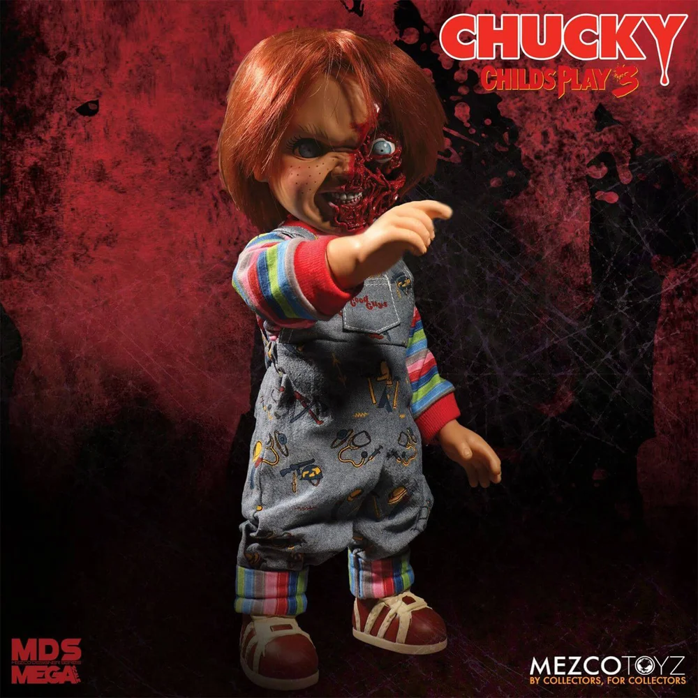 Mezco Child's Play Pizza Face Chucky Talking pop op mega schaal (38 cm) Afbeelding 1