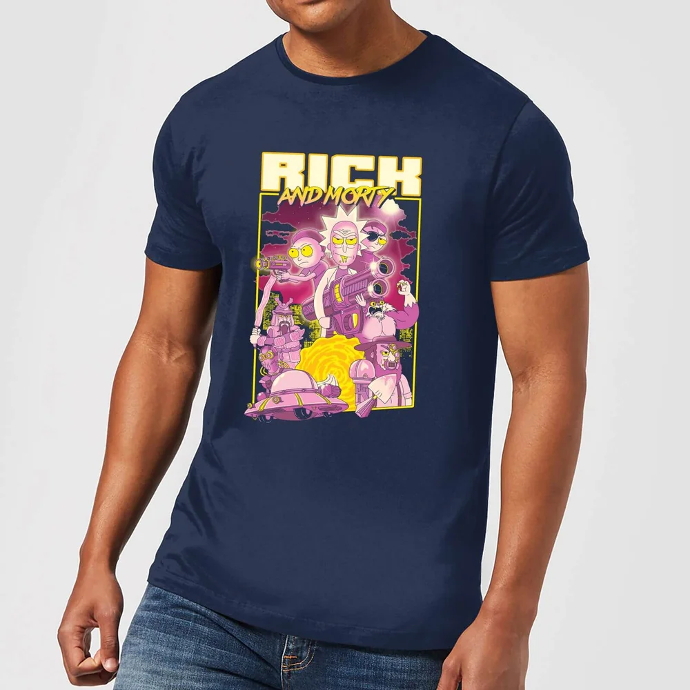Rick and Morty 80s Poster T-shirt - Navy - S Afbeelding 1