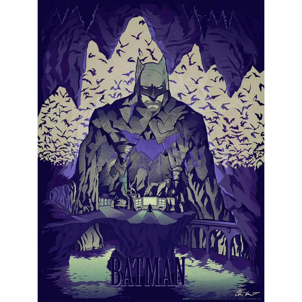DC Comics Batman "Batcave" 18" x 24" (Glow in the Dark) Lithograph Print by Chris Kawagiwa Afbeelding 1