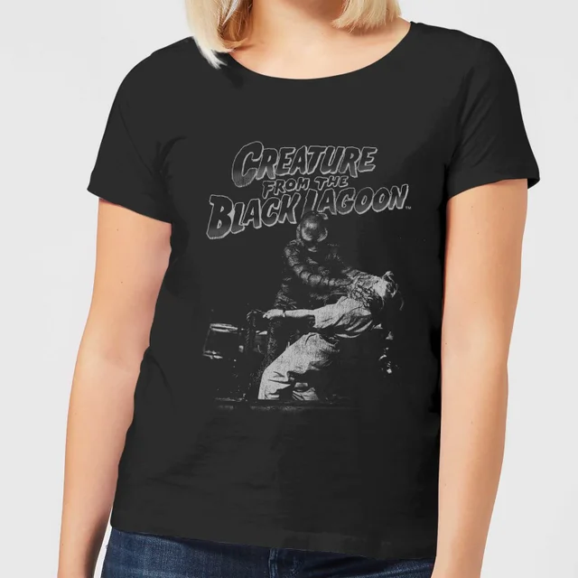 Universal Monsters Creature From The Black Lagoon Black And White Dames T-shirt - Zwart