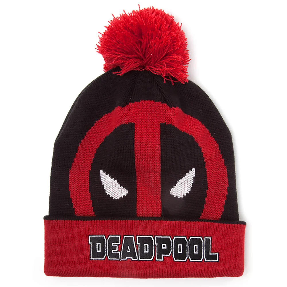 Marvel Deadpool Men's Roll Up Beanie Hat with Pompom - Black Afbeelding 1