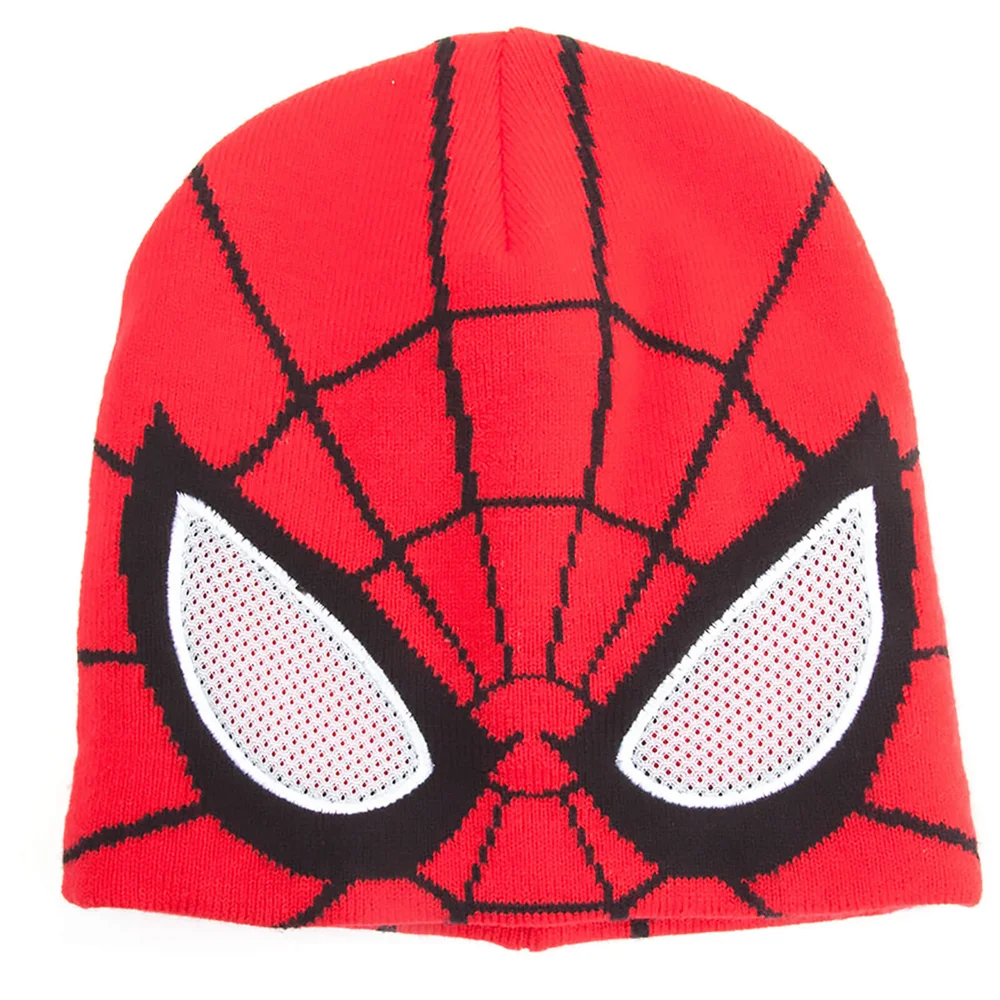Marvel Spider-Man Men's Knitted Beanie Hat with See Through Mesh Eyes - Red Afbeelding 1