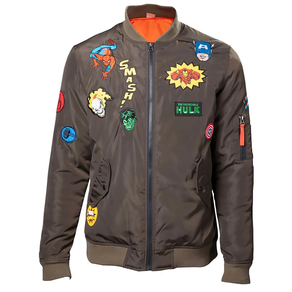 Marvel Men's Patches Bomber Jacket - Khaki - S - Groen Afbeelding 1
