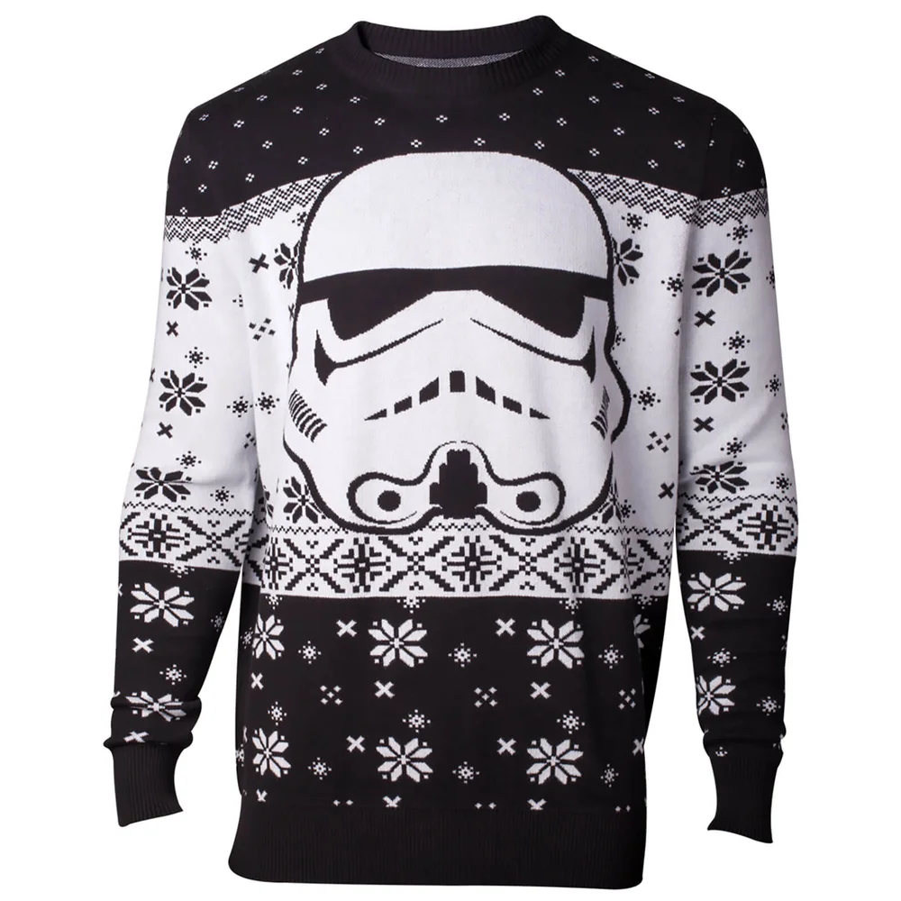 Star Wars Stormtrooper Head Christmas Knitted Jumper - Black - S Afbeelding 1