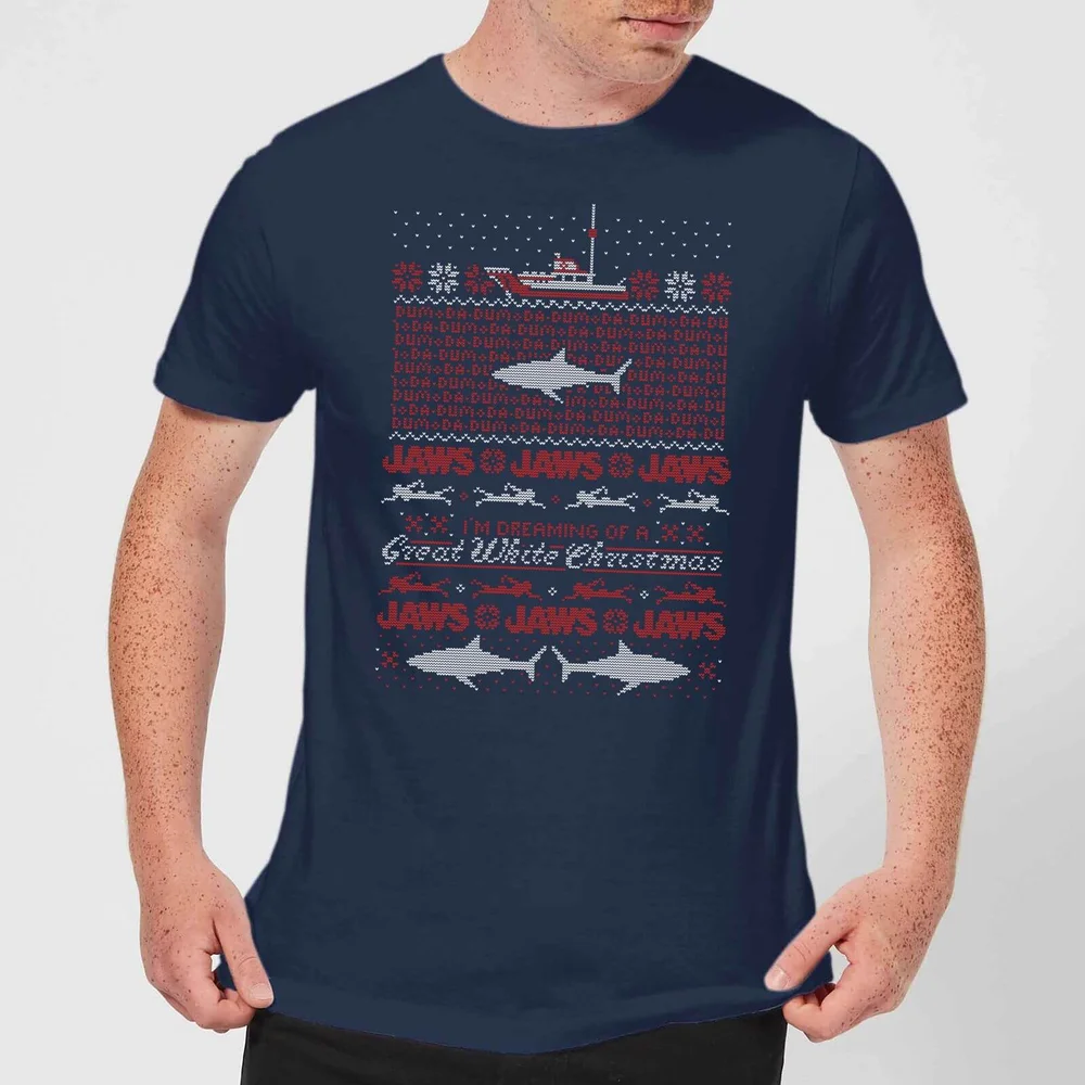 Jaws Great White Kerst T-Shirt - Navy - S Afbeelding 1