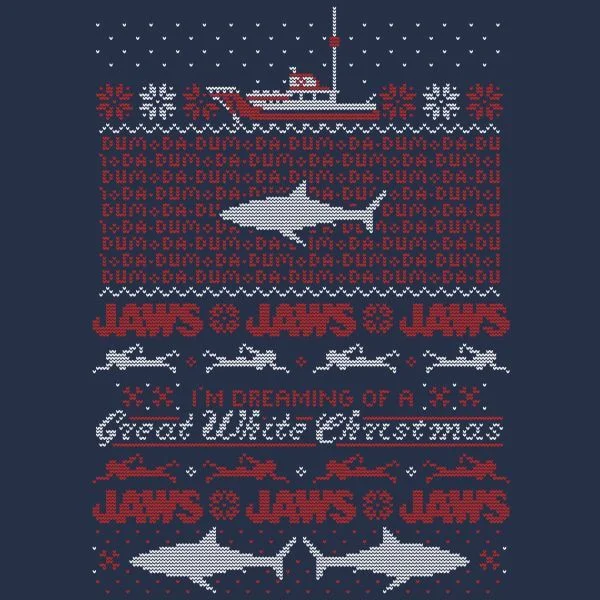Jaws Great White Dames Kerst T-Shirt - Navy