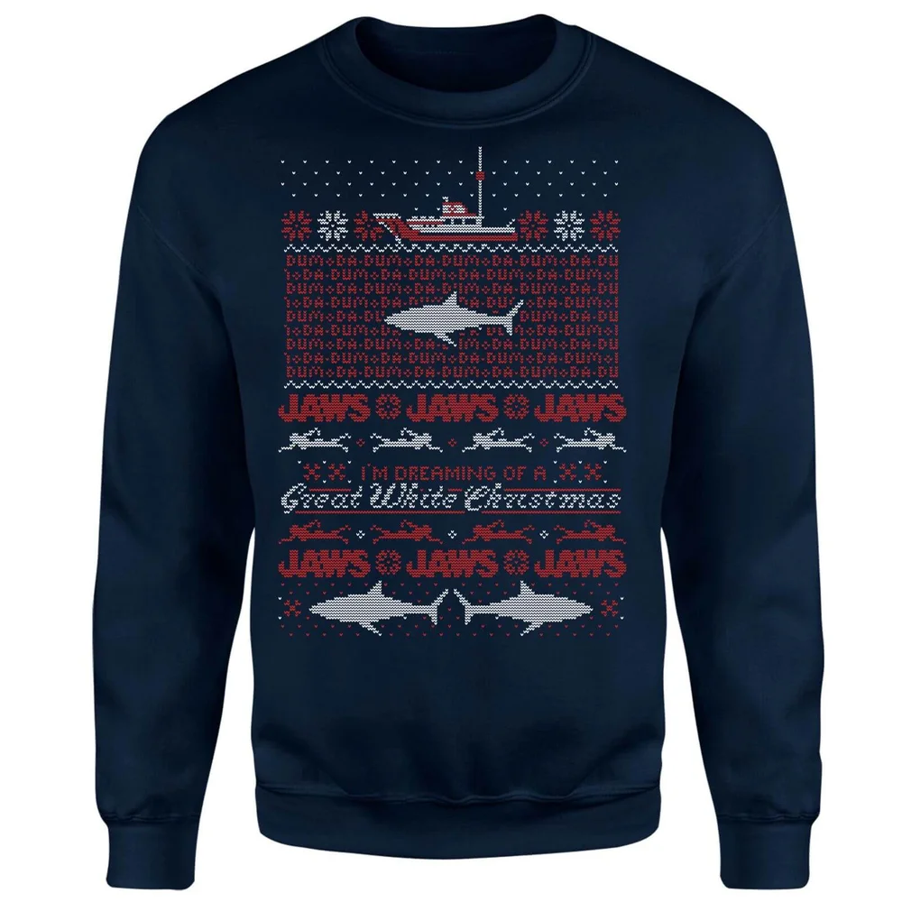 Jaws Great White Kersttrui - Navy - S Afbeelding 1