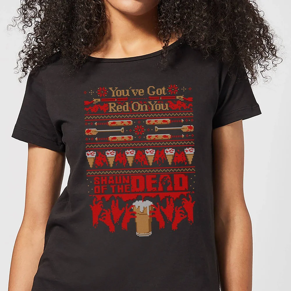 Shaun Of The Dead Youve Got Red On You Dames Kerst T-Shirt - Zwart - S Afbeelding 1