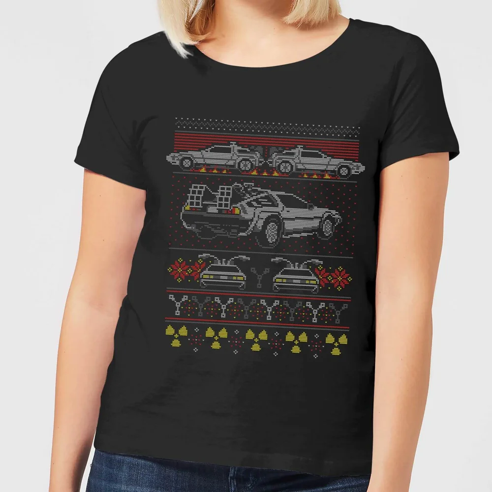 Back To The Future Back In Time For Christmas Dames Kerst T-Shirt - Zwart - S Afbeelding 1