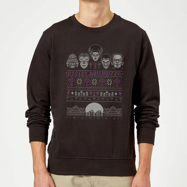 Universal Monsters I Prefer Halloween Kersttrui - Zwart