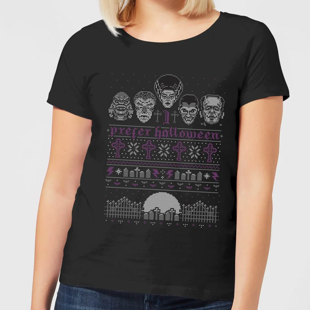 Universal Monsters I Prefer Halloween Dames Kerst T-Shirt - Zwart - S Afbeelding 1
