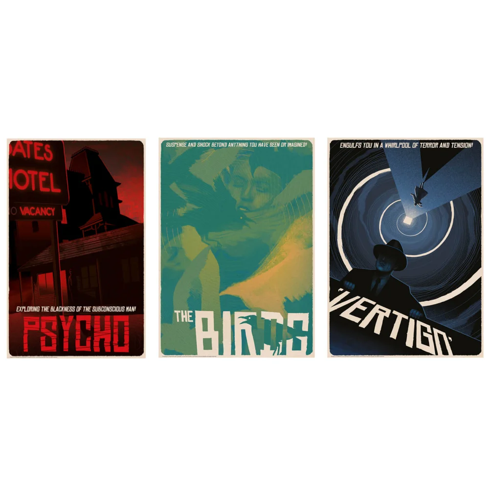 Alfred Hitchcock Classic Illustrative Art Prints (Set of 3) Afbeelding 1