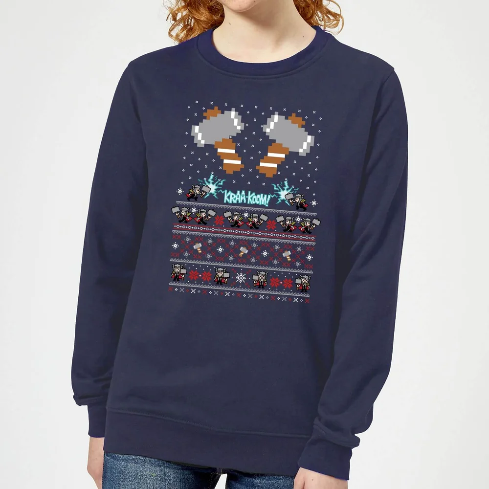 Marvel Avengers Thor Pixel Art Dames kersttrui - Navy - XS Afbeelding 1