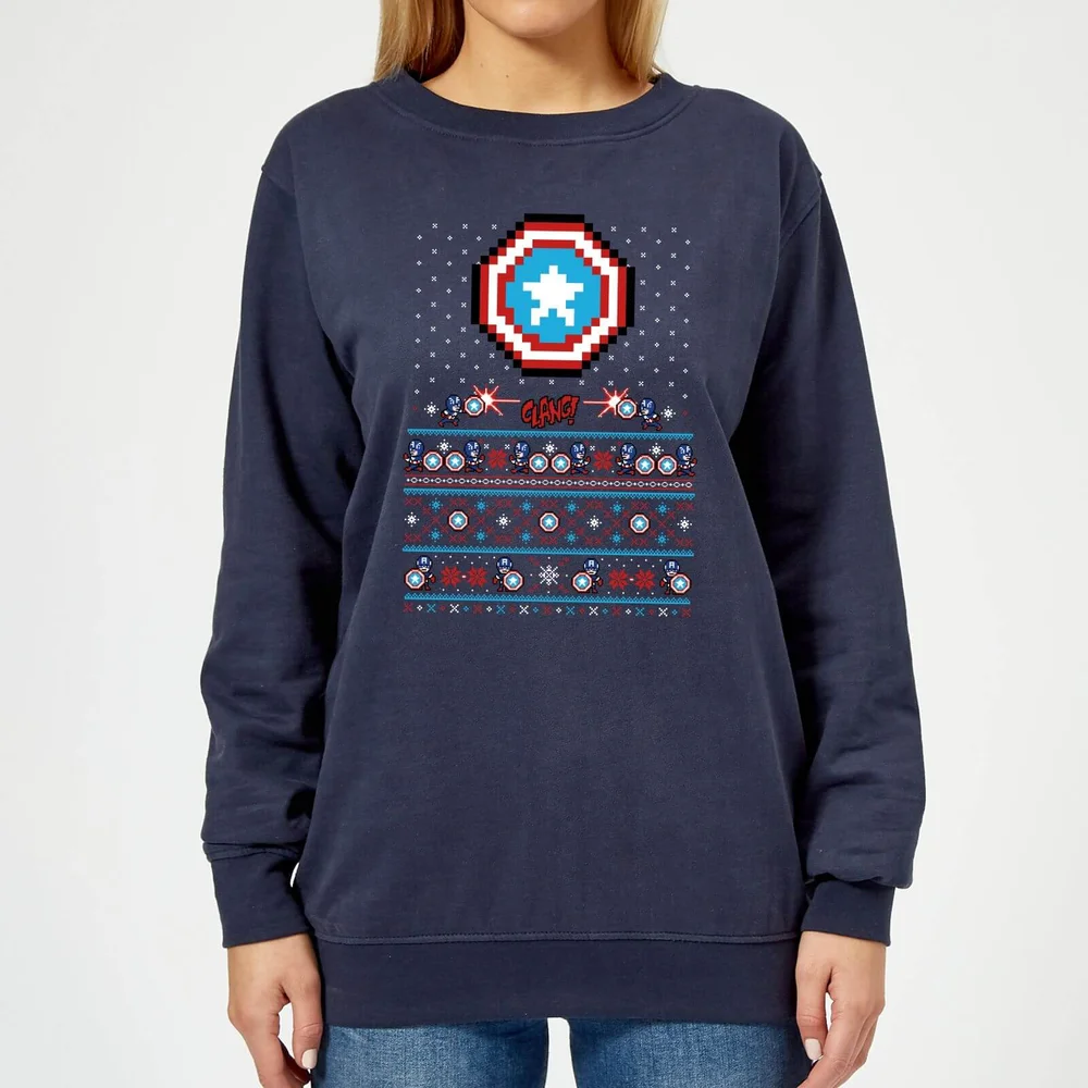 Marvel Avengers Captain America Pixel Art Dames kersttrui - Navy - XS Afbeelding 1